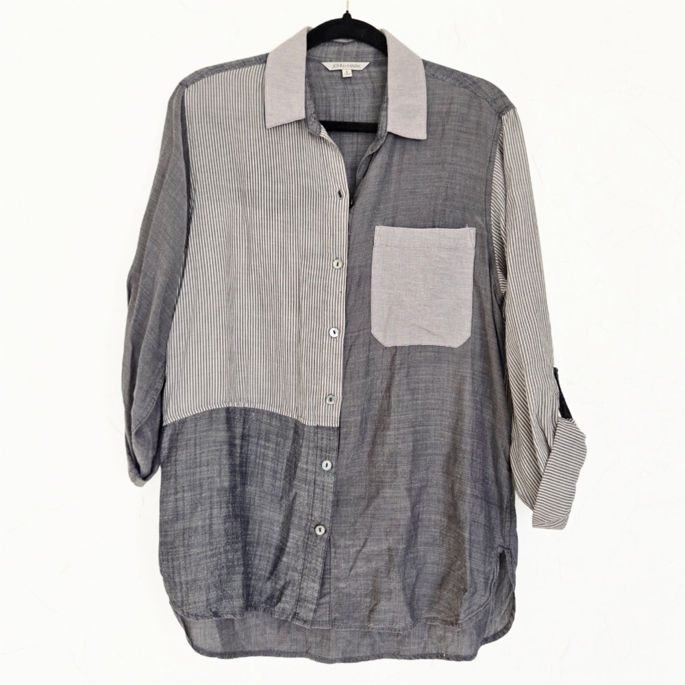 John Mark Patchwork Button Detail Oversized Gray … - image 1